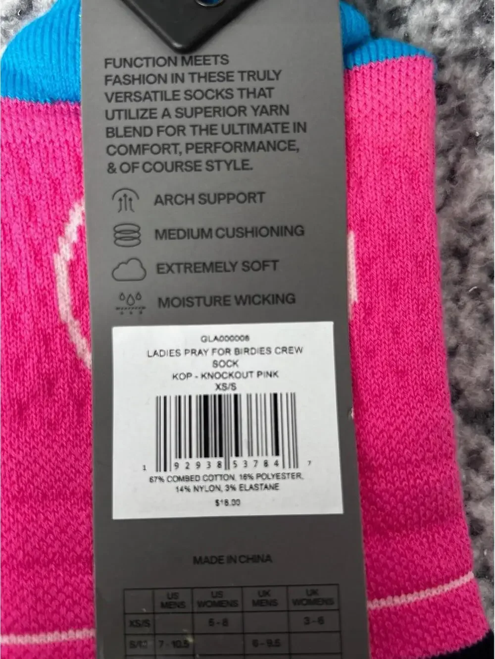 G/Fore Ladies Size XS/S (US 5-8) Knockout Pink Pray For Birdies Crew Socks